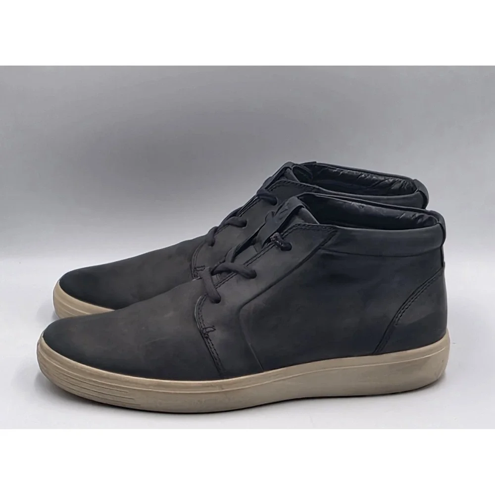 ECCO Soft 7 High Top Sneaker Boots Black Nubuck Leather Mens US 9 EU 43